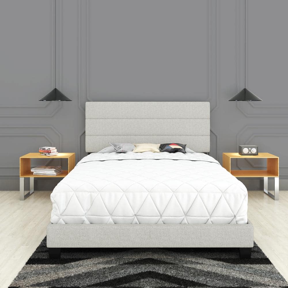 Sicily Full Upholstered Linen Platform Bed with Tufted Headboard