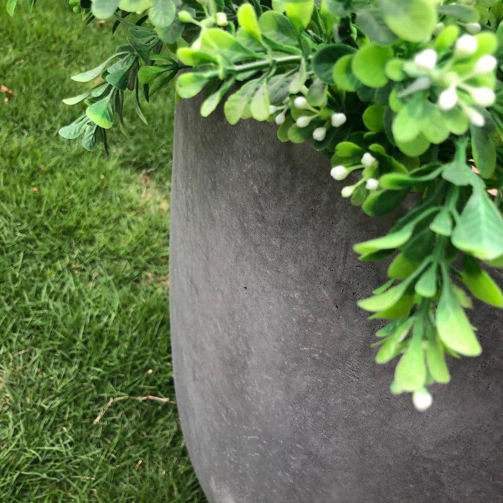 16.93" Round Gray Concrete Outdoor Planter