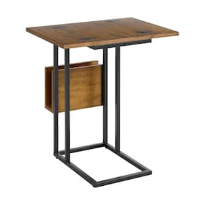 Wrexham 24-Inch Amber Brown Wood Flip Top C Shaped End Table