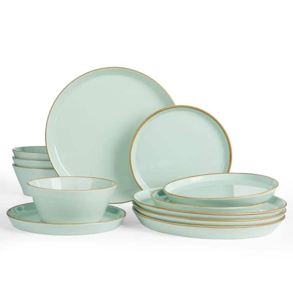 12-Piece Stoneware Dinnerware Set for 4 with 10.5 in Plates, 8 in Salad Plates, and 22 oz Bowls in Light