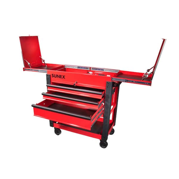 SUNEX TOOLS 37 in. 3-Drawer Slide Top Utility Cart in Red