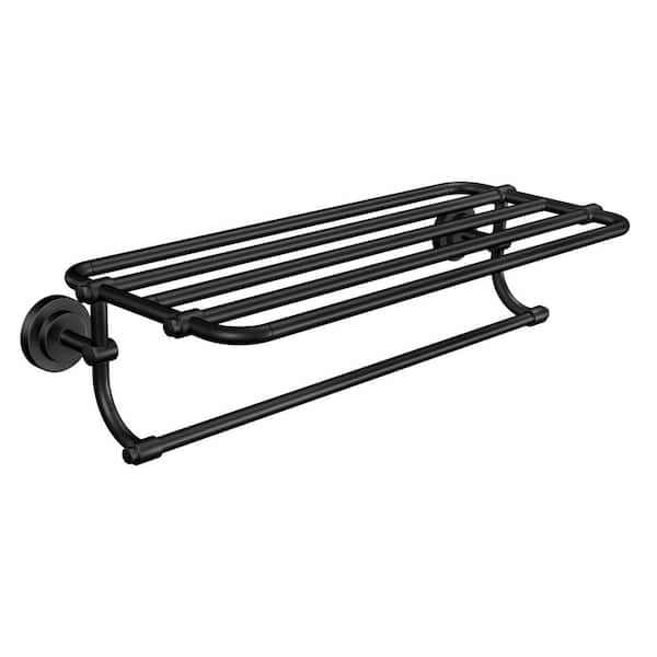 Iso 10.7 in. W 6.36 in. H x 26.95 in. D Stainless Steel Round Shelf in Matte Black