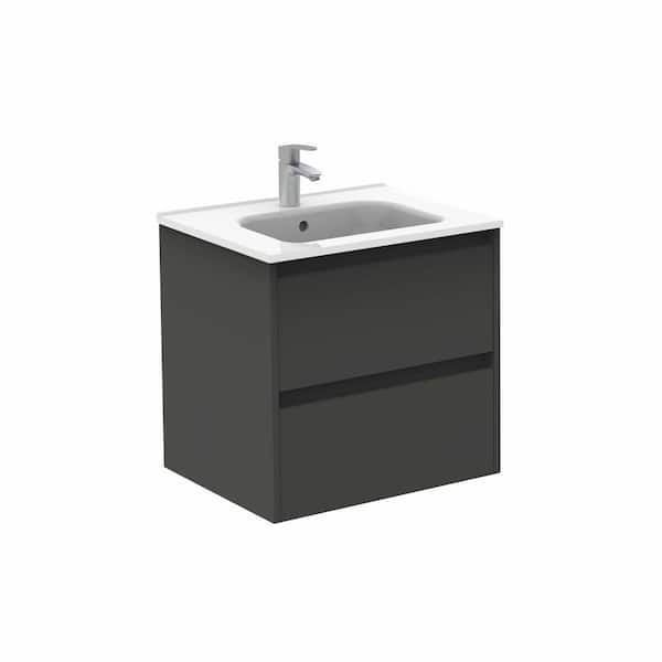 Sansa 24 in. W x 18 in. D 2/DR Vanity in Anthracite with Ceramic White Basin
