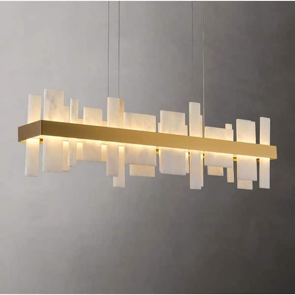 Modern Chandelier 47 in. 8-Lights Linear Gold Chandelier With Alabaster Shade, Chandelier for Dining Room, Living Room