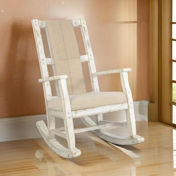 Rena White and Beige Fabric Cushion Seat Rocking Chair