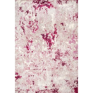 Contemporary Pop Modern Abstract Vintage Faded Maroon/Gray 3 ft. x 5 ft. Area Rug