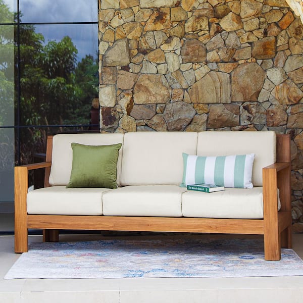 Jade Premium Indonesia Teak Wood Outdoor Couch Patio Sofa with Vellum Sunbrella Cushion