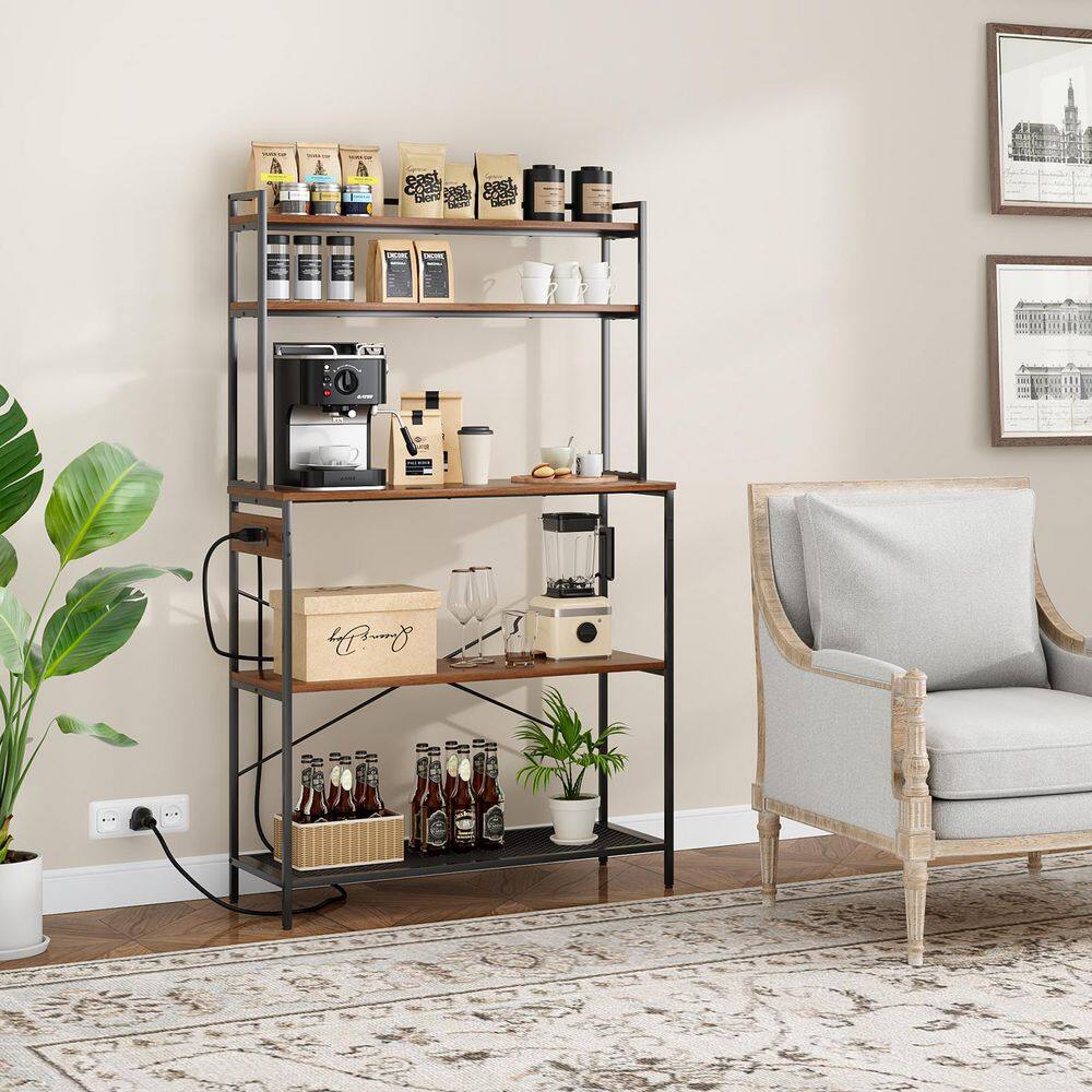 Shelving unit in a living room setting with plants.