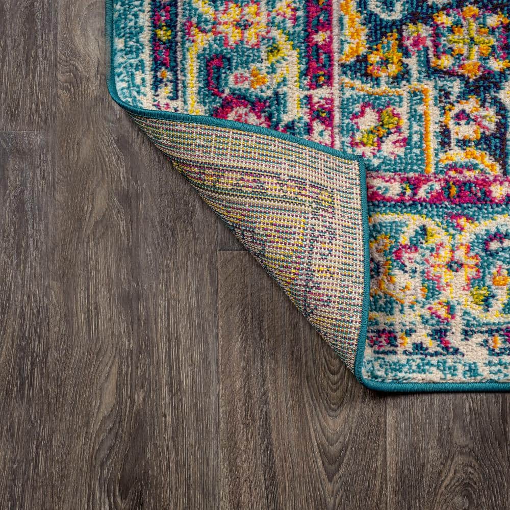 Blue Rectangular Medallion Synthetic Easy Care Rug