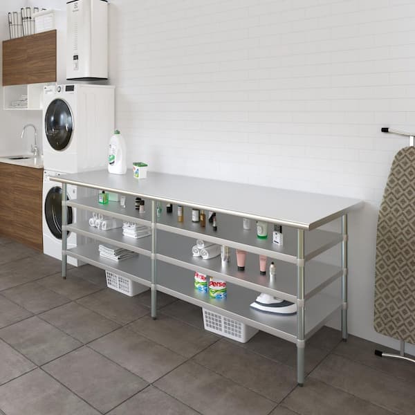 AMGOOD 30 in. W x 96 in. D Stainless Steel Table with Three Undershelves : Metal Utility Kitchen Prep Table : NSF