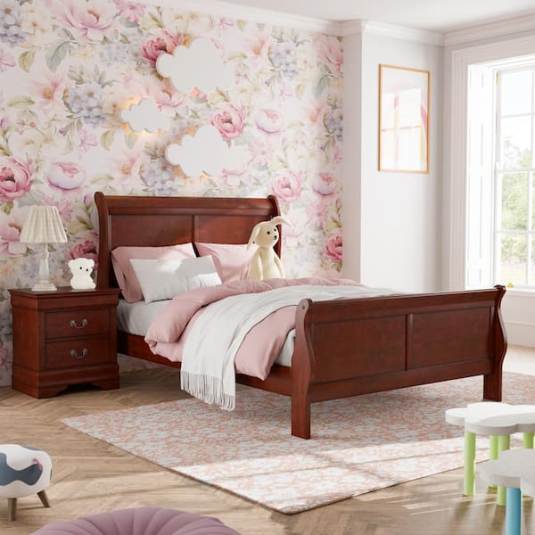 Furniture of America 2-Piece Burkhart Cherry Wood Full Bedroom Set with Nightstand