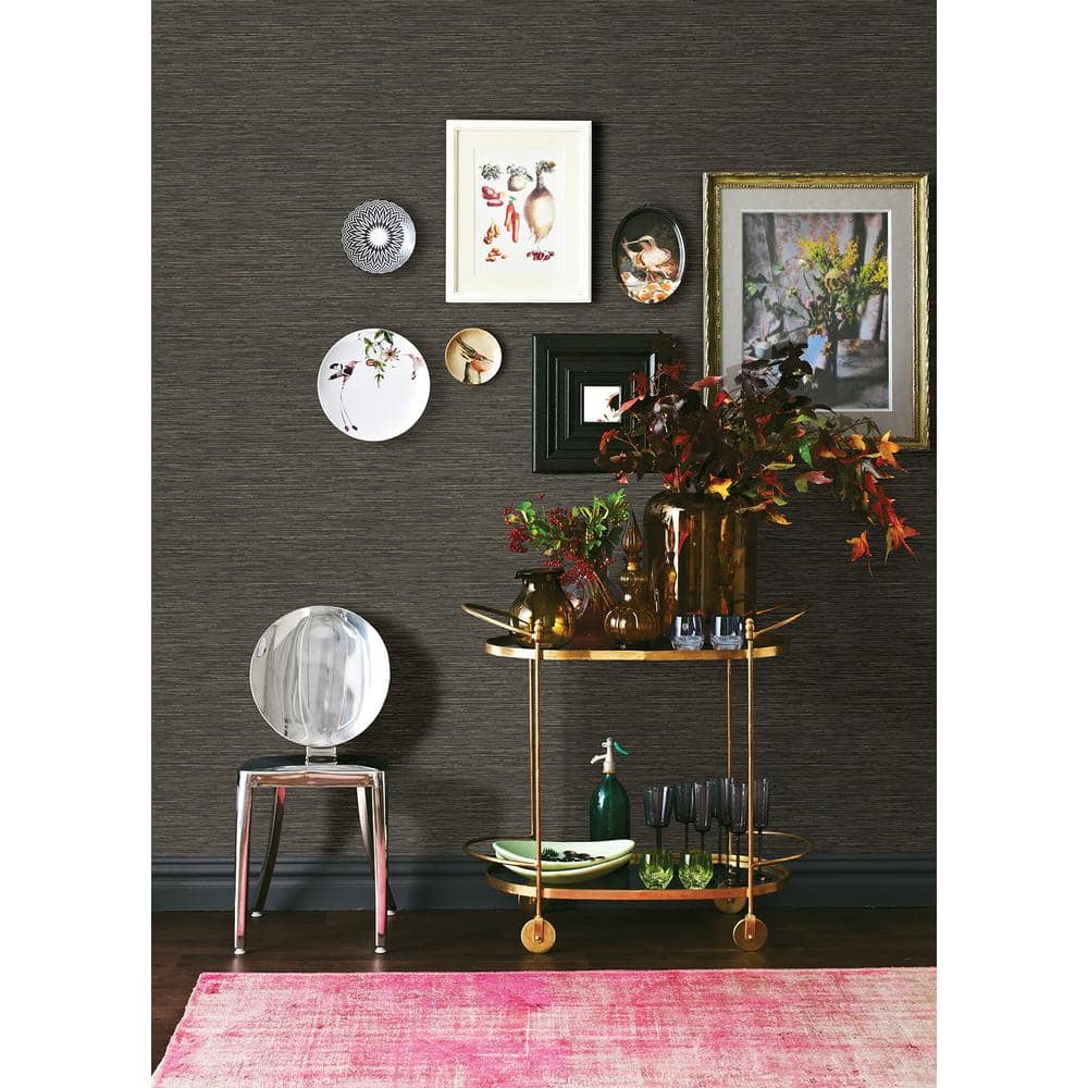 Black Vinyl Grasscloth Peel and Stick Wallpaper Roll