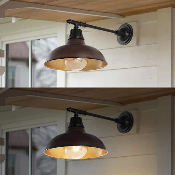 JONATHAN Y Wallace 12.25 in. Wood Finish/Copper 1-Light Farmhouse
