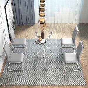 Modern Light Gray PU Leather Seat Dining Chairs Set of 4 for Kitchen, Living, Dining Room