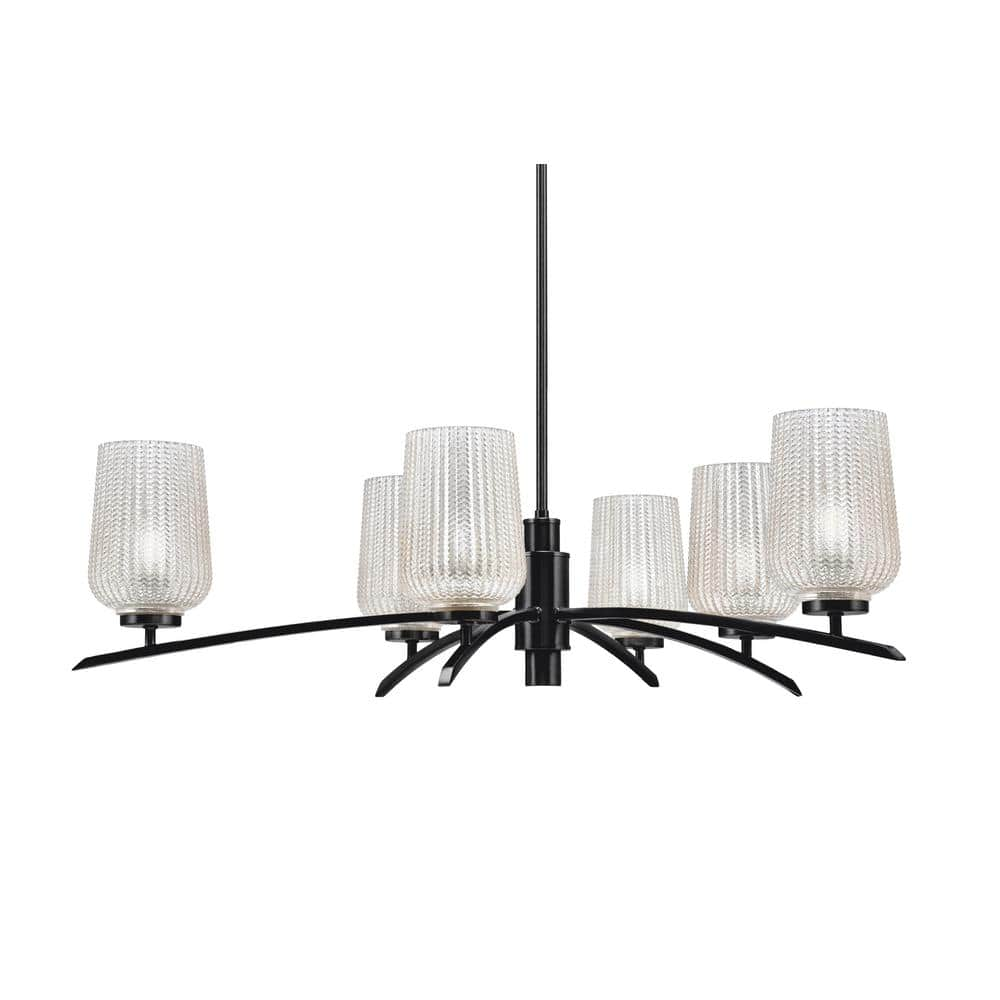 Siena 6-Light Matte Black Chandelier, Round Chandelier with Silver Glass Shades, No bulb Included