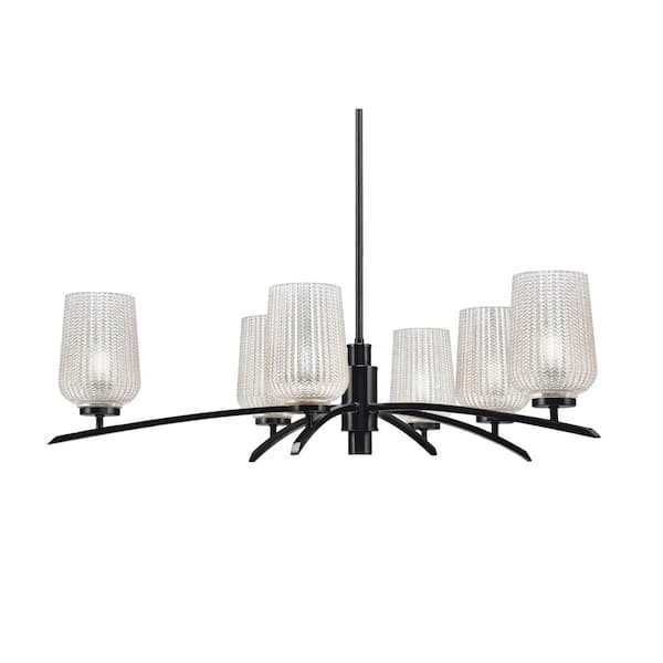 Unbranded Siena 6-Light Matte Black Chandelier, Round Chandelier with Silver Glass Shades, No bulb Included