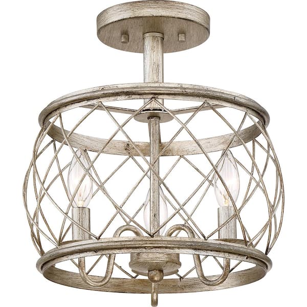 Quoizel Dury 12.5 in. 3-Light Century Silver Leaf Semi-Flush Mount