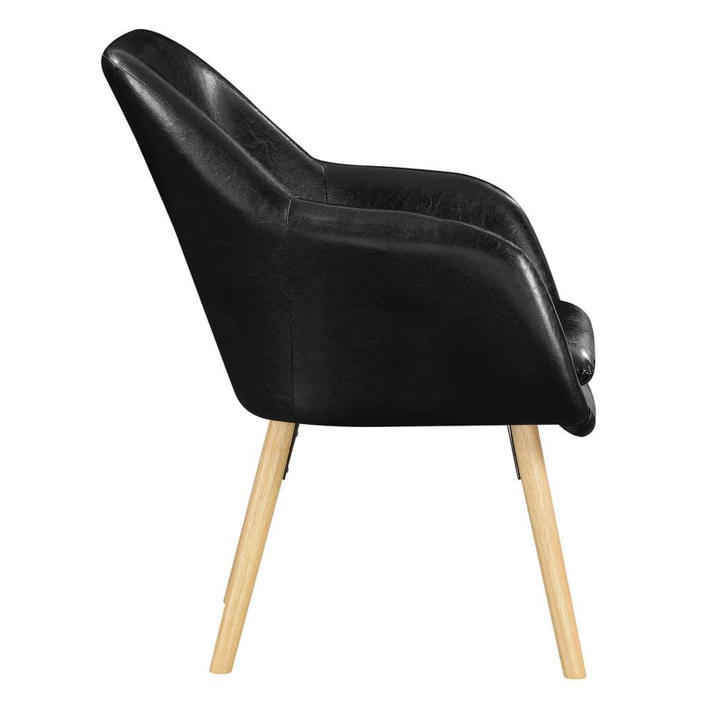 Charlotte Black Faux Leather and Velvet Wood Accent Chair