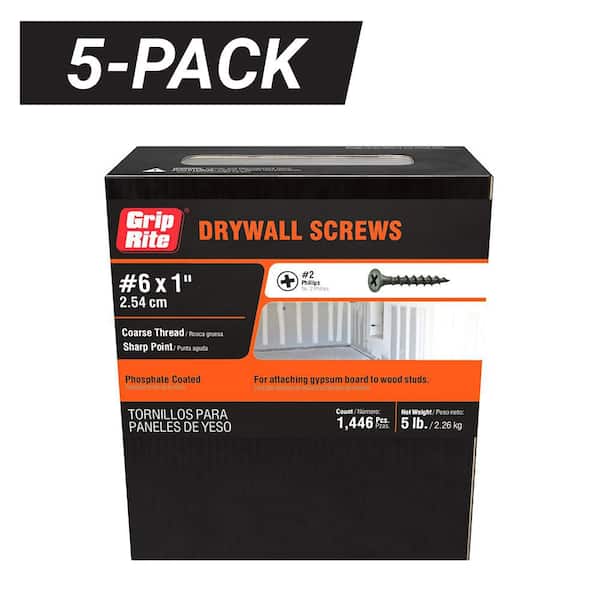 5-Pack 6 x 1 in. 2 Phillips Bugle Head Coarse Thread Drywall Screw (25 lb./7230-Piece)