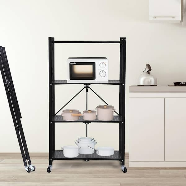 COOKCOK 4-Tier Storage Shelving Unit, Metal Shelf, Foldable Storage Shelf  with Wheels, 27.9x13.4x49.72 Garage Shelf, Metal Storage Rack, Kitchen