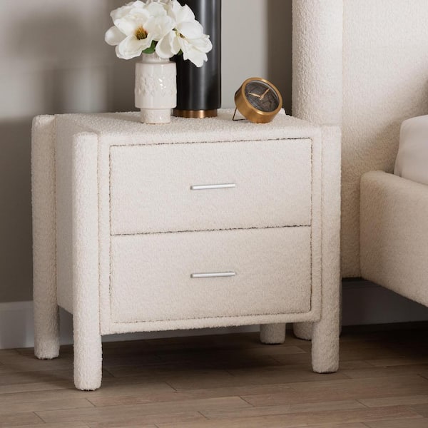 Laria White Teddy Fabric 2-Drawer Nightstand
