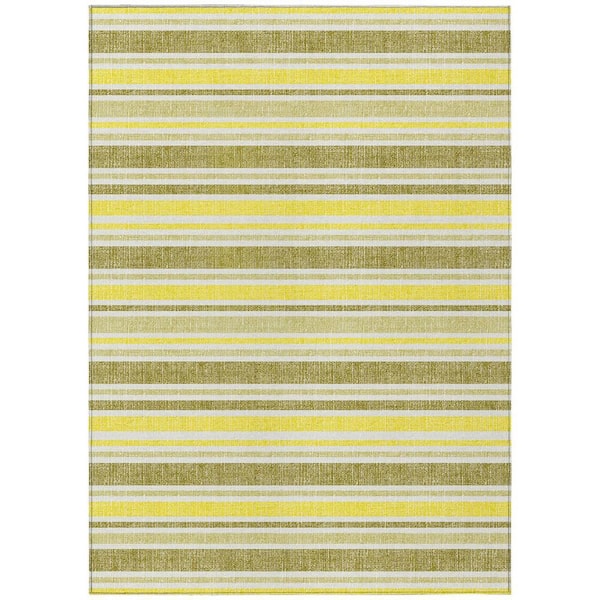 Khaki, Yellow, Gray 5 ft. x 8 ft. Woven Striped Polyester Rectangle Indoor / Outdoor Area Rug