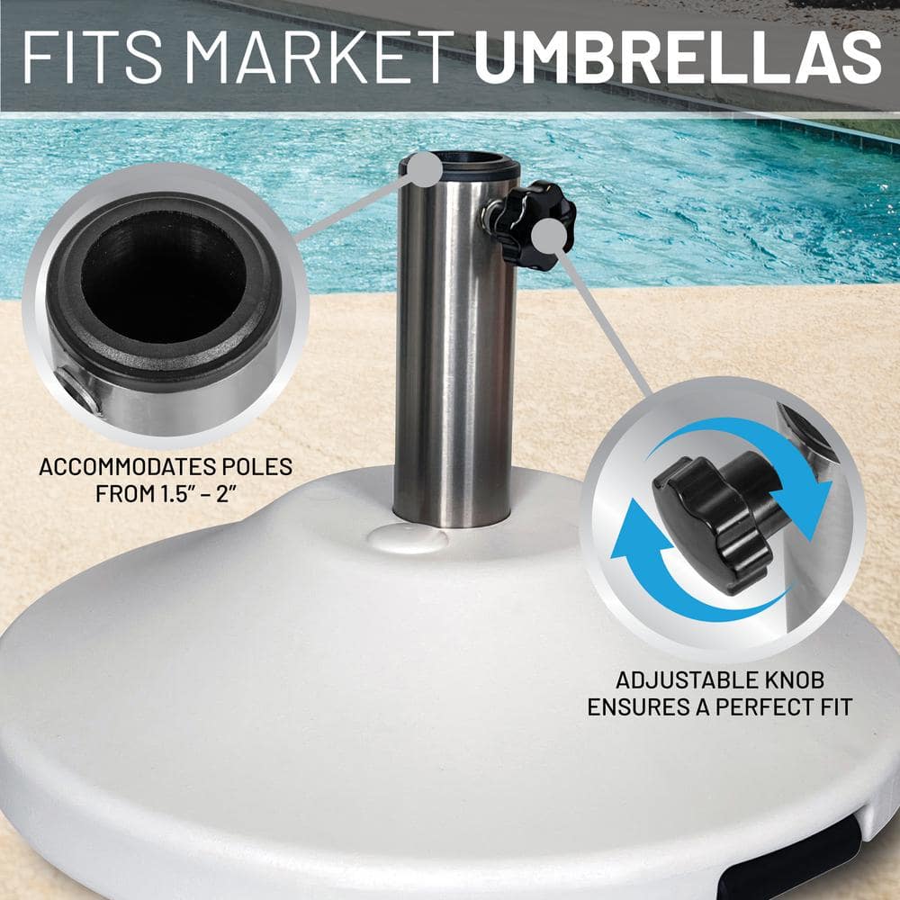 White Stainless Steel Fillable Patio Umbrella Base with Wheels