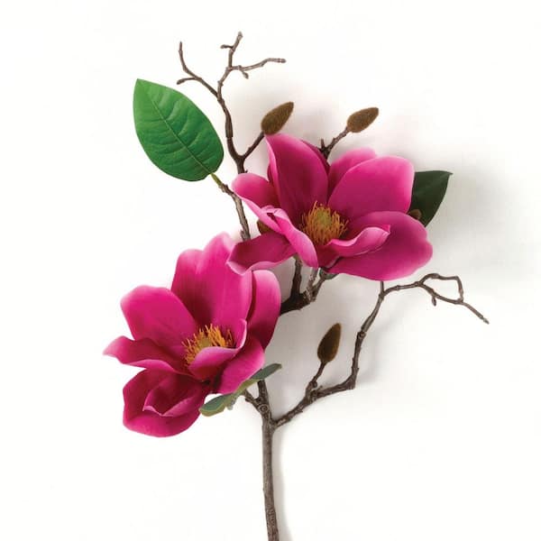 SULLIVANS 26 in. Fuchsia Pink Indoor Artificial Magnolia Flower Spray