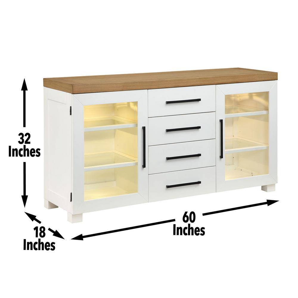 Magnolia Two-Tone White and Oak Farmhouse Sideboard with LED Light