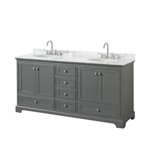 Deborah 72 in. Double Bathroom Vanity in Dark Gray with Marble Vanity Top in White Carrara with White Basins
