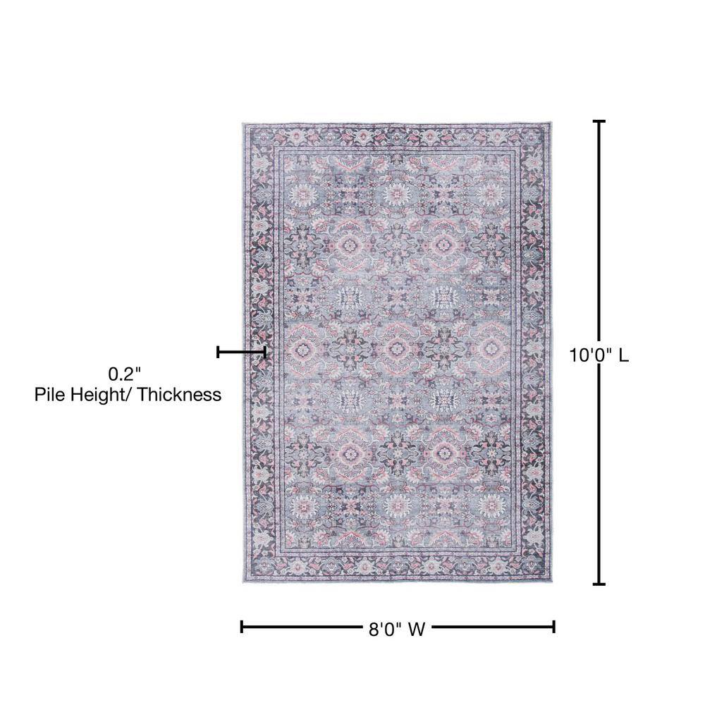 Grey and Pink 8' x 10' Viscose Chenille Reversible Area Rug