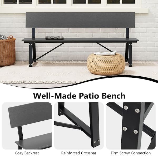 72 Inch 4-Person Gray Metal and HDPE Outdoor Bench