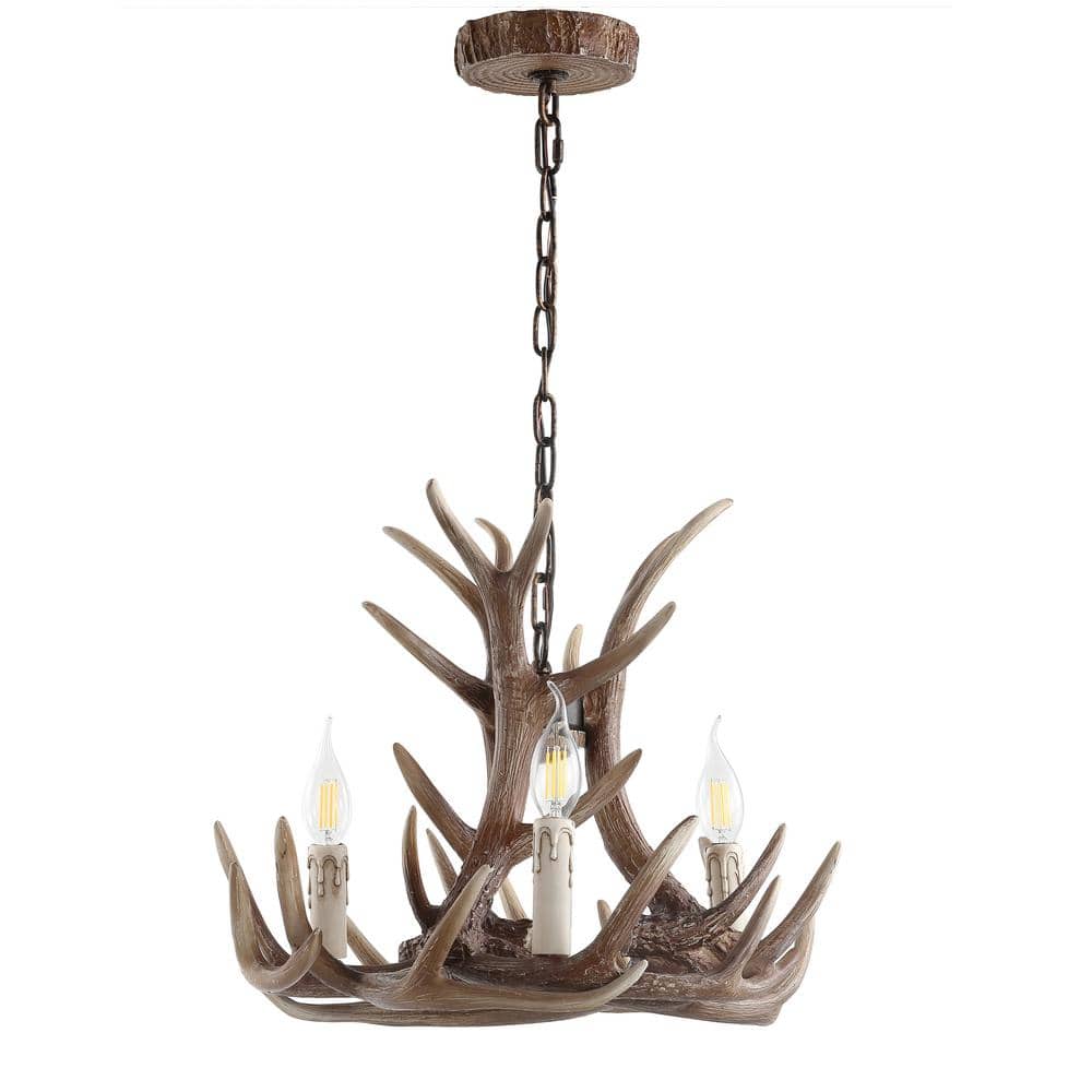 Eldora 18" Brown Resin Antler 3-Light Chandelier