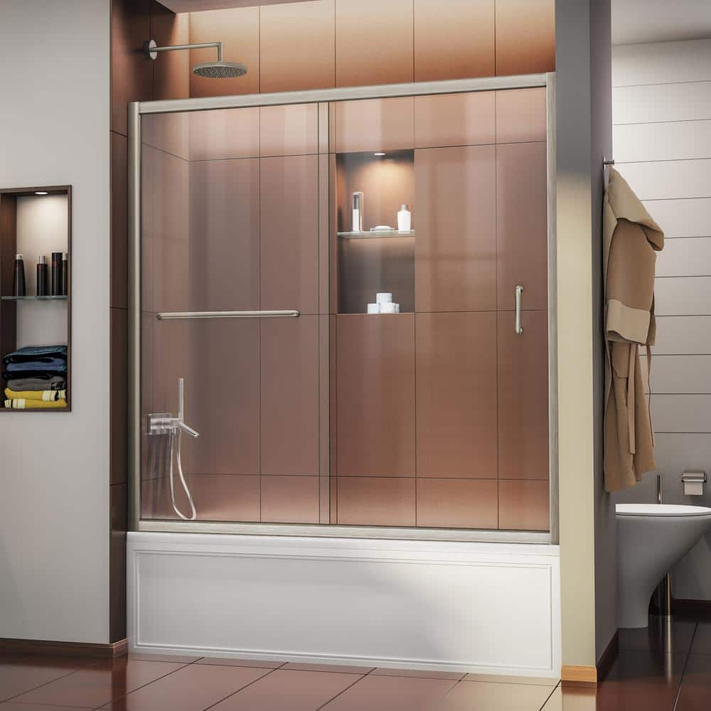 DreamLine Infinity-Z 56 to 60 in. x 58 in. Semi-Frameless Sliding Tub Door  in Brushed Nickel SHDR-0960580-04 - The Home Depot