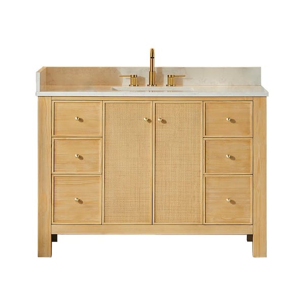 Altair Cedar 48 in. Single Freestanding Natural Wood Bath Vanity with Grain White Engineered Stone Top Assembled