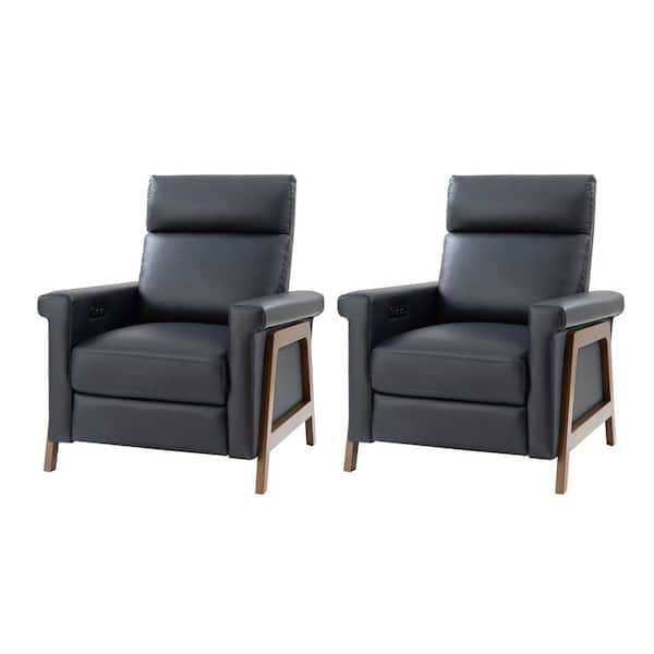 JAYDEN CREATION Laura 28.75 Wide Navy Genuine Leather Power Recliner with Solid Wood Frame Set of 2