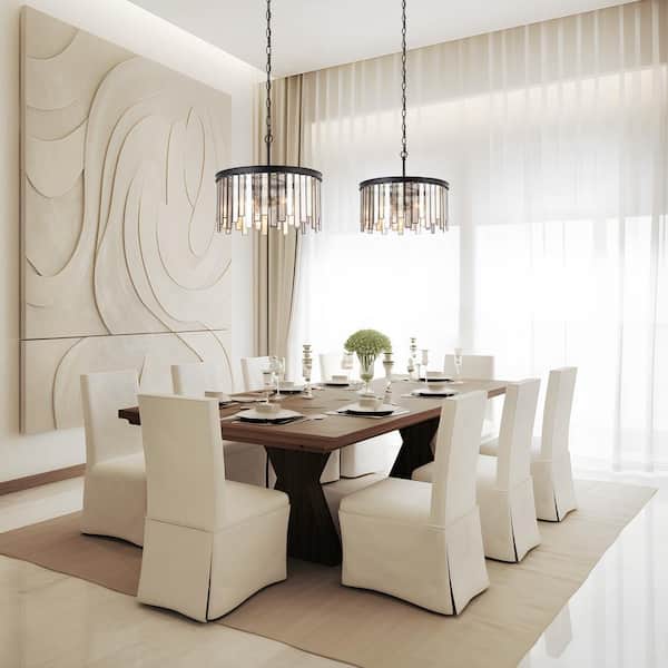 LNC Modern 3-Light Black Drum Island Chandelier with Staggered