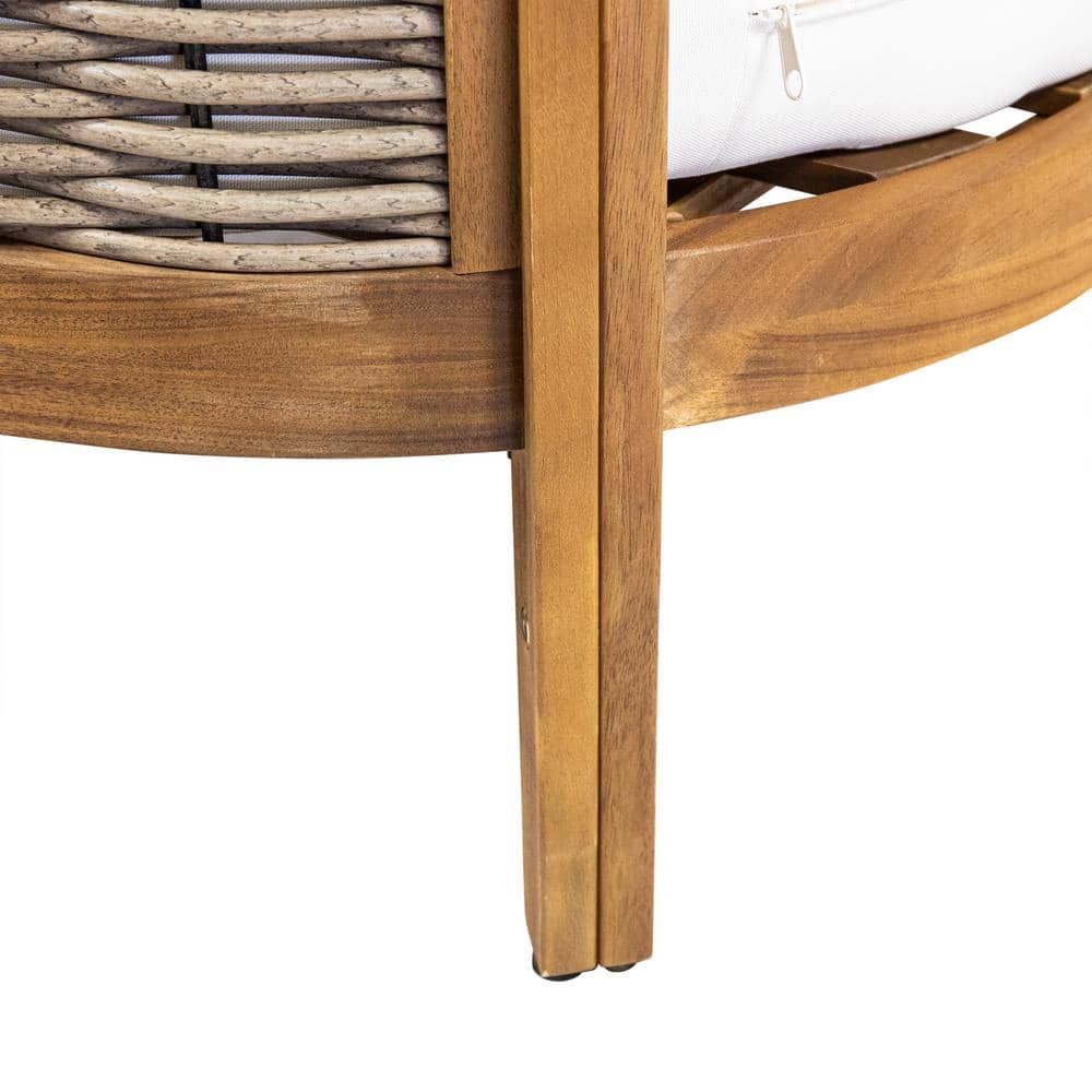 Teak Wood Outdoor 4-Piece Patio Set with Beige Cushions
