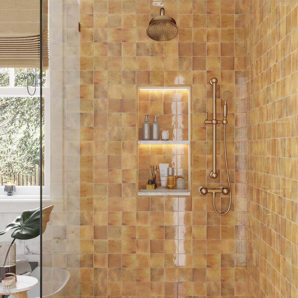 Antiek 4'' x 4'' Glossy Honey Orange Ceramic Tile