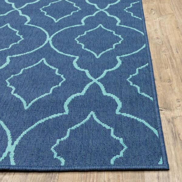 Blue 2 ft. x 8 ft. Loomed Geometric Polypropylene Rectangle Indoor/Outdoor Area Rug