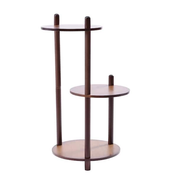 YIYIBYUS 28.9 in. Tall Indoor/Outdoor Brown Wood Plant Stand (3-Tiered)