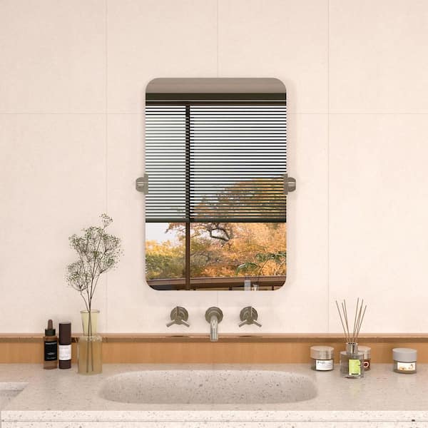 Edge 20 in. W x 30 in. H Rectangular Framed Adjustable Tilt Wall-Mounted Bathroom Vanity Mirror in Brushed Nickel