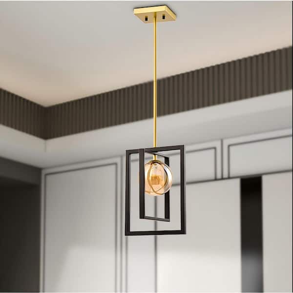 1-Light 9.84 in. Black Grass Modern Rectangle Dimmable Pendant Dining Kitchen Ceiling Mini Lights Foyer Bedroom Lighting