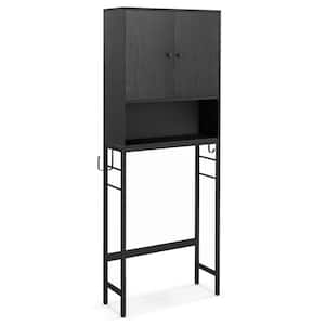 25 in. W x 65 in. H x 9 in. D Black Over The Toilet Storage Cabinet Free Standing Toilet Rack with Adjustable Shelf