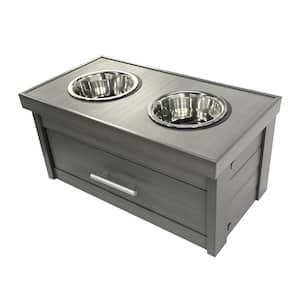 Elevated Feeding Station with 2 Steel Bowls and Drawer for Large