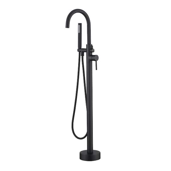 Mondawe Modern Single-Handle Freestanding Tub Faucet with Hand Shower Valve Included in Matte Black