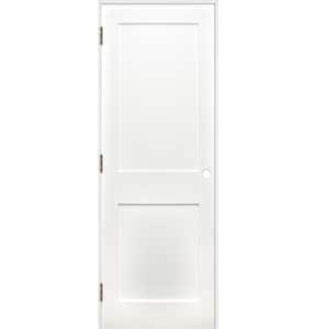 28 in. x 80 in. Shaker 2-Panel Solid Core Primed Pine Reversible Single Prehung Interior Door with Satin Nickel Hinges
