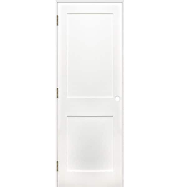 28 in. x 80 in. Shaker 2-Panel Solid Core Primed Pine Reversible Single Prehung Interior Door with Satin Nickel Hinges
