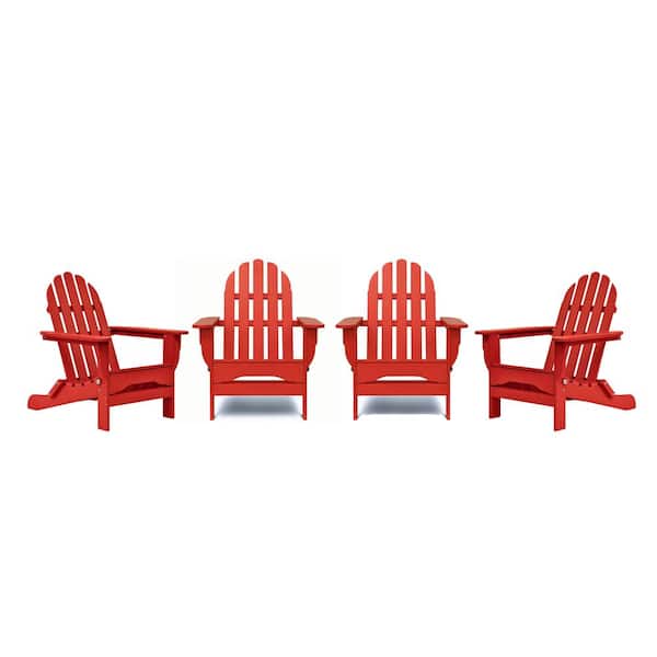 DUROGREEN Icon Bright Red 4-Piece Plastic Adirondack Patio Seating Set