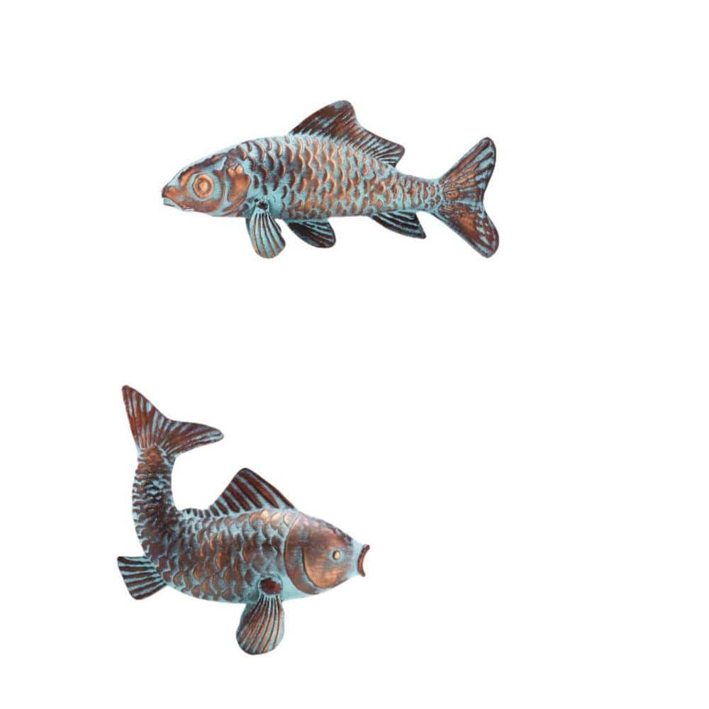 2 Koi Fish Antique Copper Outdoor Garden Statues 0987DMXGB - The